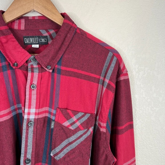 Caliville Mens Shirt Size XL Red Plaid Long Sleeve Button-Down Flannel Cotton - Picture 3 of 11